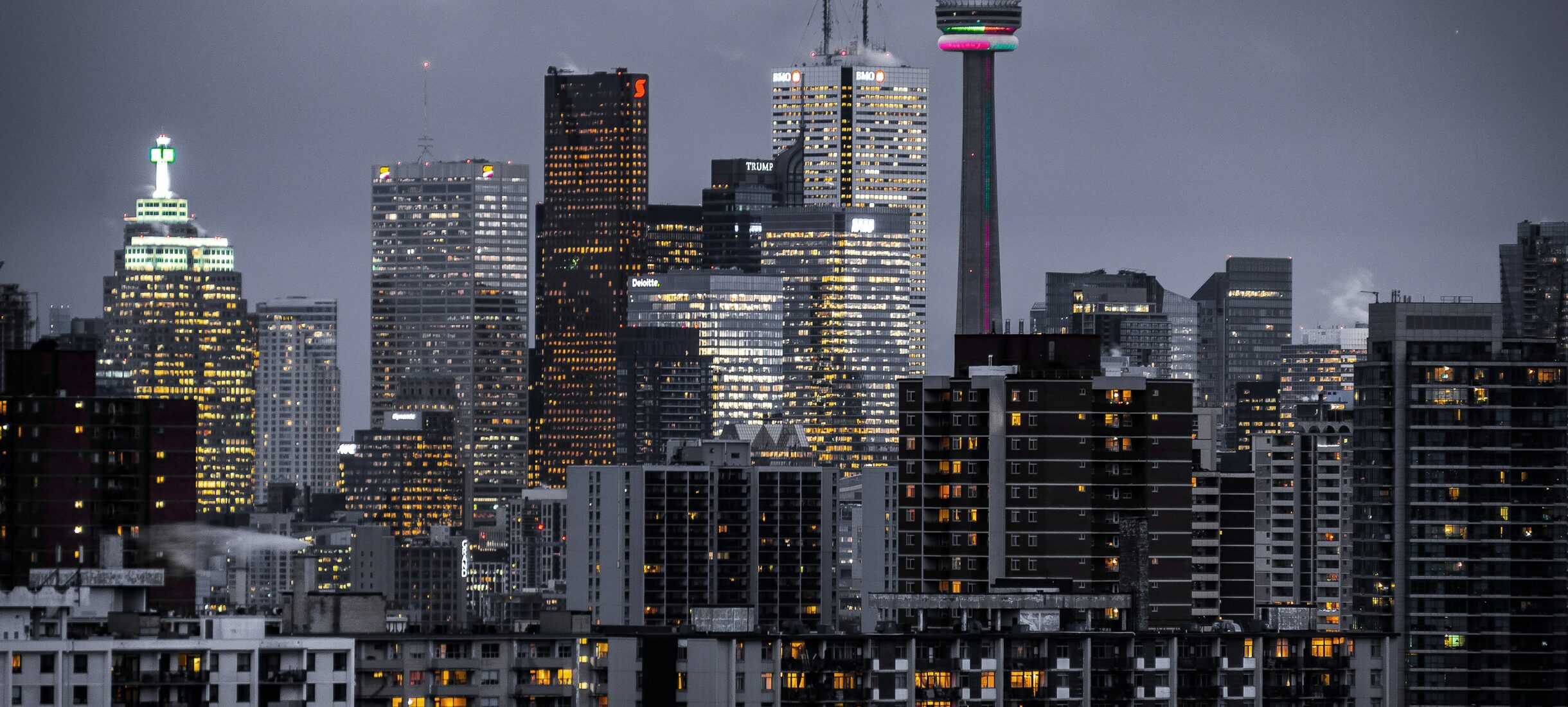 The Toronto financial district at dusk